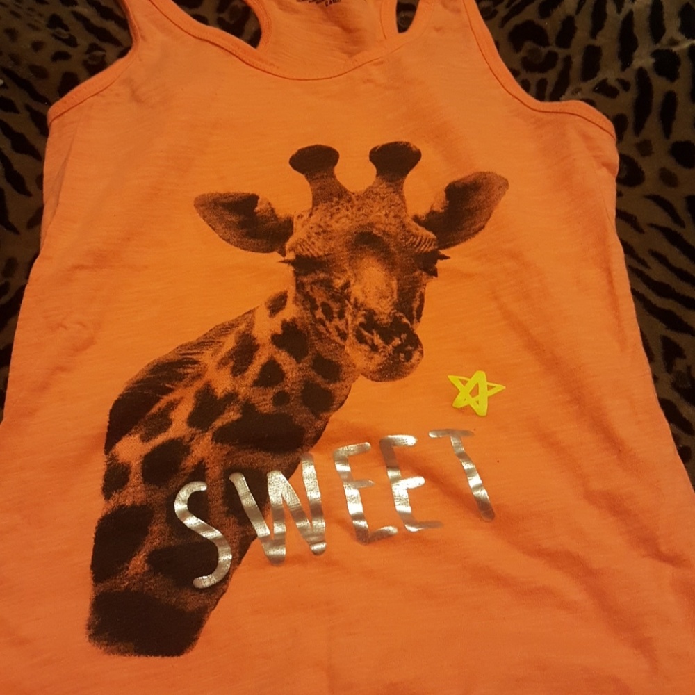 Juniors orange giraffe tank top